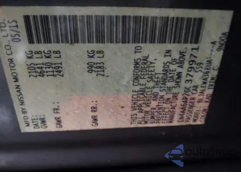 2016 Nissan Maxima 3.5S z USA, uszkodzony, nr VIN 1N4AA6AP2GC379971